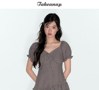 [TAKEANAP] plaid V-neck dress