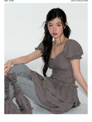 [TAKEANAP] plaid V-neck dress