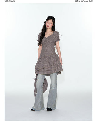 [TAKEANAP] plaid V-neck dress