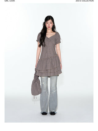 [TAKEANAP] plaid V-neck dress