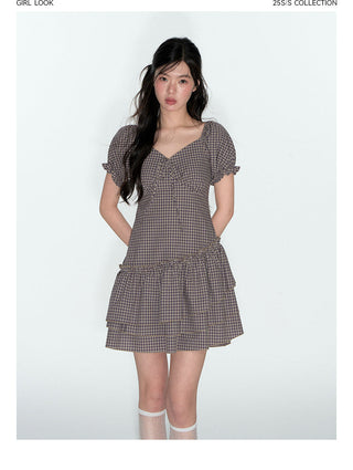 [TAKEANAP] plaid V-neck dress