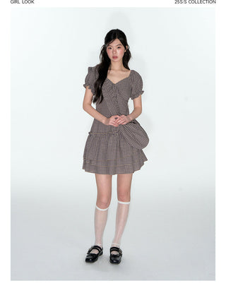 [TAKEANAP] plaid V-neck dress