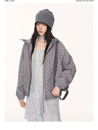 [TAKEANAP] polka dot hooded jacket
