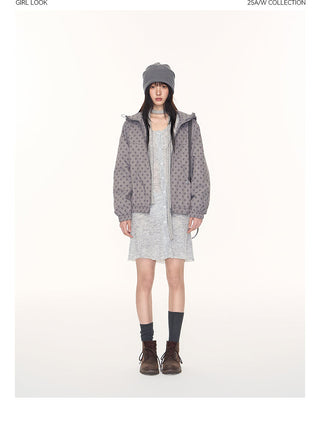 [TAKEANAP] polka dot hooded jacket