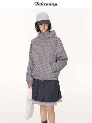 [TAKEANAP] polka dot hooded jacket