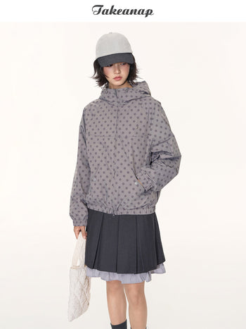 [TAKEANAP] polka dot hooded jacket