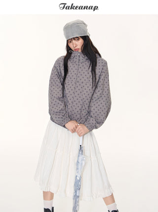 [TAKEANAP] polka dot hooded jacket