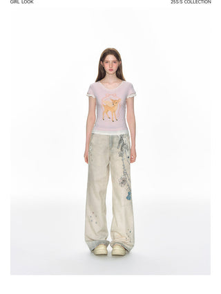 [TAKEANAP] deer printed tee