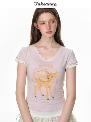 [TAKEANAP] deer printed tee