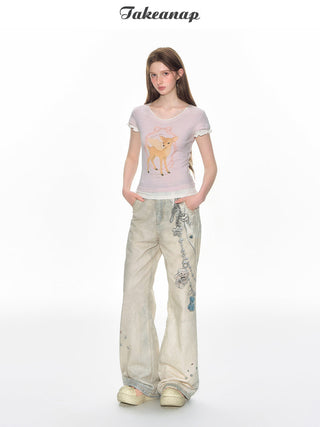 [TAKEANAP] deer printed tee