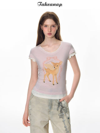 [TAKEANAP] deer printed tee