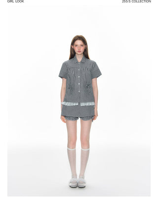[TAKEANAP] plaid lace shorts