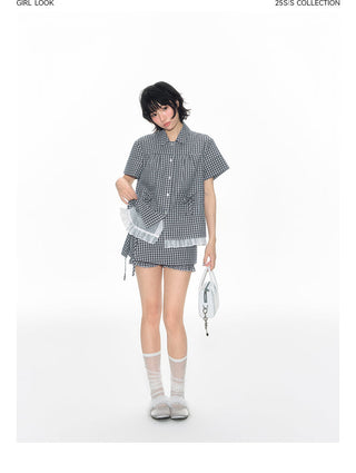 [TAKEANAP] plaid lace shorts