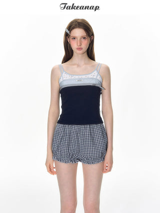 [TAKEANAP] plaid lace shorts
