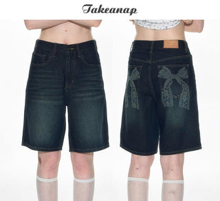 [TAKEANAP] bow denim shorts
