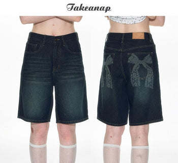[TAKEANAP] bow denim shorts