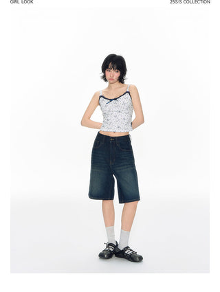 [TAKEANAP] bow denim shorts
