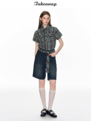 [TAKEANAP] bow denim shorts