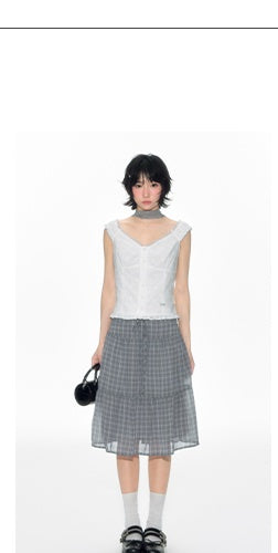 [TAKEANAP] plaid mesh skirt