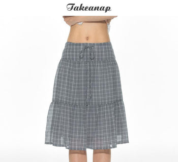 [TAKEANAP] plaid mesh skirt