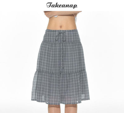 [TAKEANAP] plaid mesh skirt