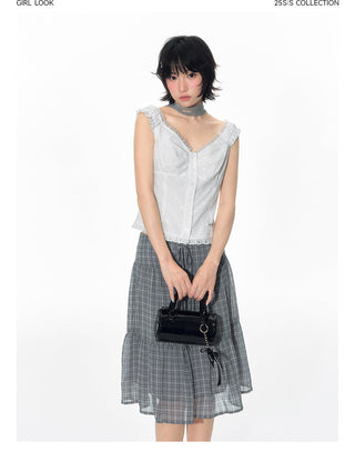 [TAKEANAP] plaid mesh skirt