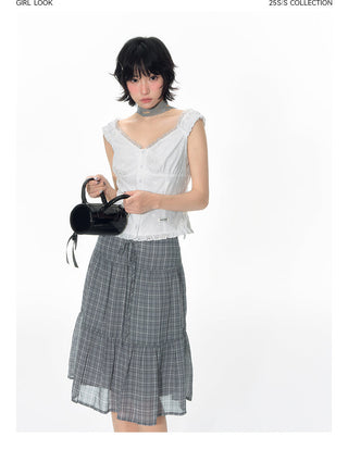 [TAKEANAP] plaid mesh skirt