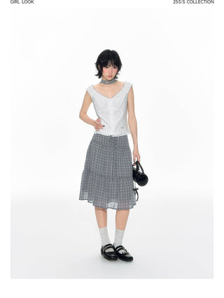 [TAKEANAP] plaid mesh skirt