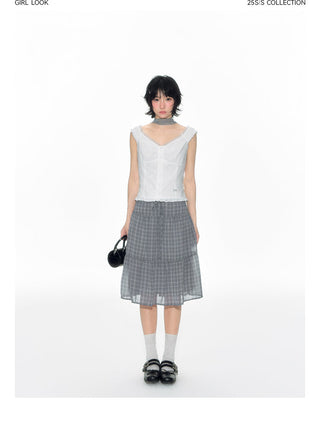 [TAKEANAP] plaid mesh skirt
