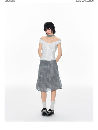 [TAKEANAP] plaid mesh skirt