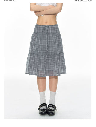 [TAKEANAP] plaid mesh skirt