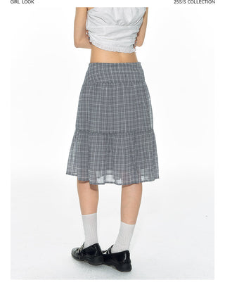 [TAKEANAP] plaid mesh skirt