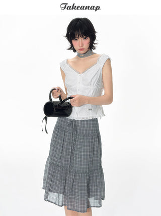 [TAKEANAP] plaid mesh skirt