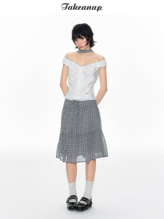 [TAKEANAP] plaid mesh skirt
