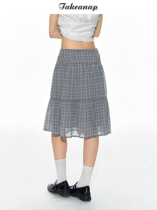 [TAKEANAP] plaid mesh skirt