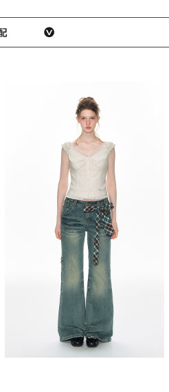 [TAKEANAP] lace plaid set