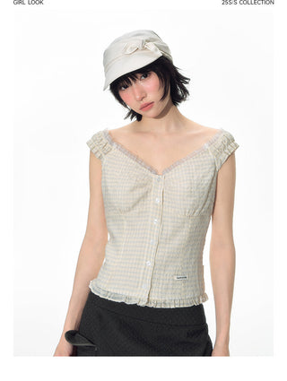 [TAKEANAP] lace plaid set