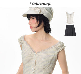 [TAKEANAP] lace plaid set