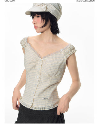 [TAKEANAP] lace plaid set