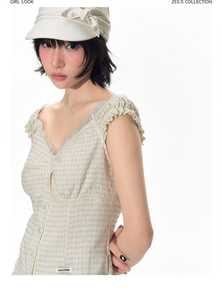 [TAKEANAP] lace plaid set