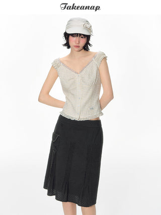 [TAKEANAP] lace plaid set
