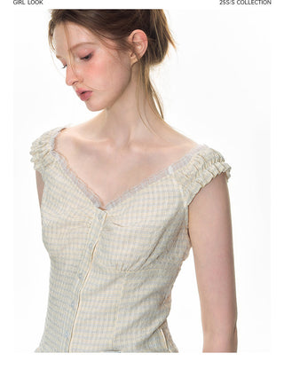 [TAKEANAP] lace plaid set
