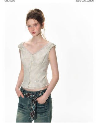 [TAKEANAP] lace plaid set