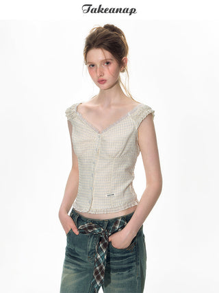 [TAKEANAP] lace plaid set