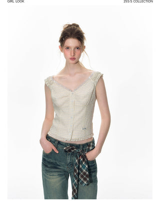 [TAKEANAP] lace plaid set
