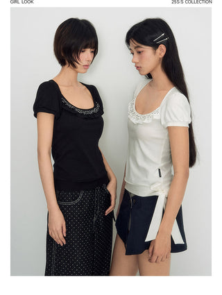 [TAKEANAP] polka dot lace tee