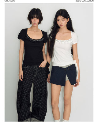 [TAKEANAP] polka dot lace tee