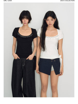 [TAKEANAP] polka dot lace tee