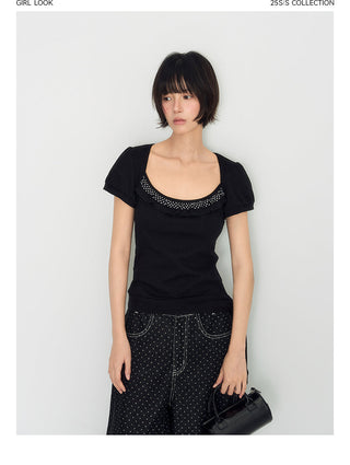 [TAKEANAP] polka dot lace tee