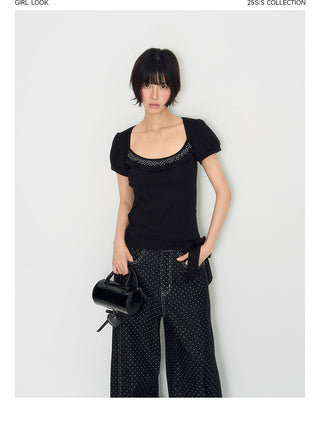 [TAKEANAP] polka dot lace tee